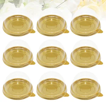 

100pcs Round Plastic Egg-Yolk Puff Container Transparent Mooncake Dome Boxes Baking Packing Box (Golden Tray)
