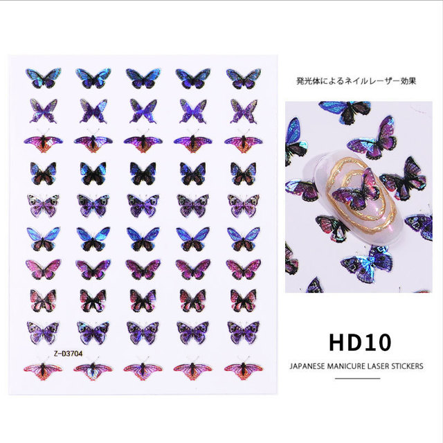 Butterfly Nail Art Stickers Adhesive Sliders Colorful Blue Flowers Nail Transfer Decals Foils Wraps Decorations Dropshipping