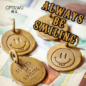 

COPPERTIST.WU Smiley Face Keychain Lucky Charms Couple Key Chain Pendants Enamel Smart Cute Key Ring Brass Home Hotel Key Tags