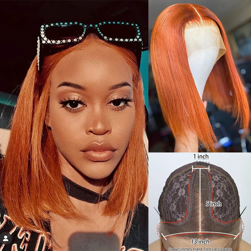 Ginger Orange Human Hair Lace Wigs 150 Pre Plucked T Part Lace Wigs Ombre Straight Brazilian
