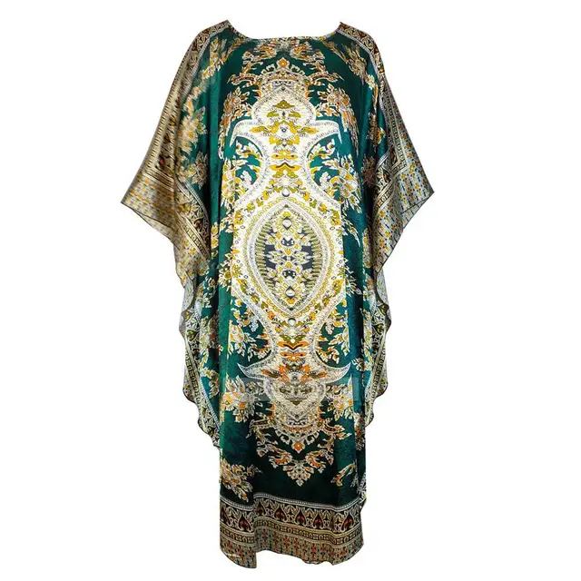Sexy Female Silk Rayon Robe Bath Gown Nightgown Summer Casual Home Dress Printed Loose Sleepwear Plus Size Nightwear Bathrobe Style C15