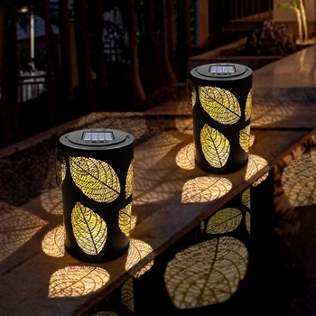 

Solar Hanging Lanterns Outdoor Waterproof Leaf Solar Lights Decorative Metal Solar Lantern Tabletop Lamp for Garden Yard Desk