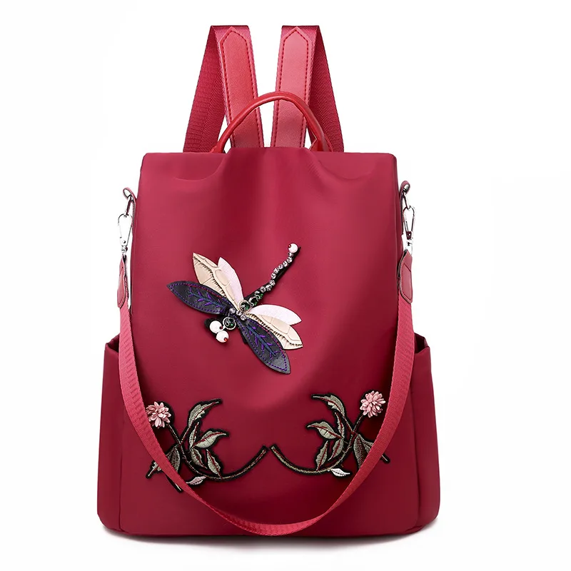 Simple Embroidery Backpack Shoulder Bags For Women Waterproof Oxford Travel Knapsack Large Capacity Student Laptop Rucksack
