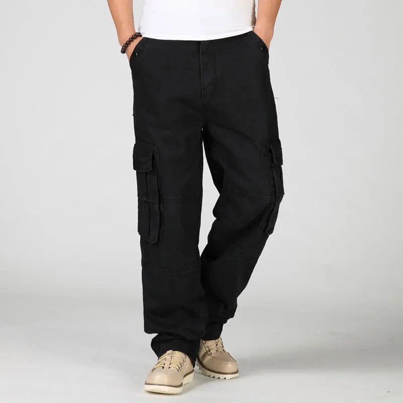 2021 Large Size Jeans Men Wide Leg Denim Pants Hip Hop Black Casual Baggy Rapper Skateboard Joggers Straight Trousers