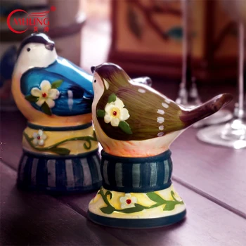 

Porcelain Set of 2 Bird Toothpick Dispenser Art Tooth Pick Holder Table Container Pastoral Home Party Decor Hand Painted Ceramic