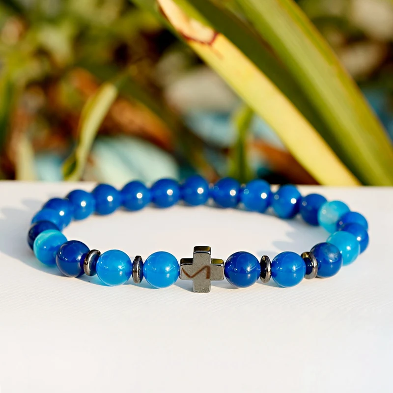 Классический 8 мм камень бисером крест для мужчин браслет браслеты Этническая