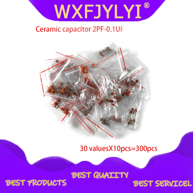 30 valuesX10pcs = 300 шт. Керамика конденсатор с алюминиевой крышкой 2PF-0.1UF 2PF 3PF 680PF 1NF 1.5NF 68NF