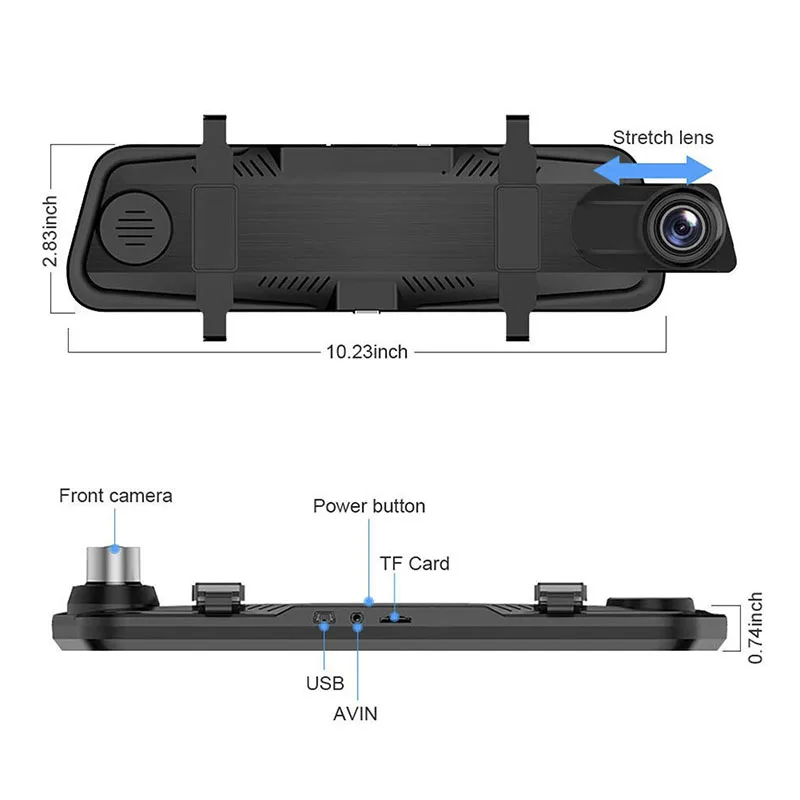 

HOT 10in 1080P Duals Lens Car DVR Dash Cam High-definition Video Camera Recorder Rearview Mirror BUS66