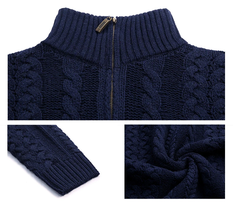 Autumn Winter Sweater Men Fashion Jacquard Thick Warm Pullover Men Stand Half Zipper Collar Turtleneck Wool Men Sweater