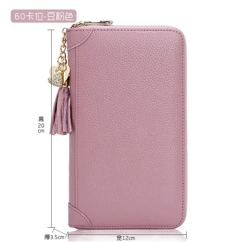 60 Bean pink Женский держатель для карт, натуральная кожа, кредитный держатель для карт, для мужчин, для путешествий, для паспорта, Длинные кошельки, кошелек, черный, для женщин, бизнес держатель для ID - Цвет: 60 Bean pink