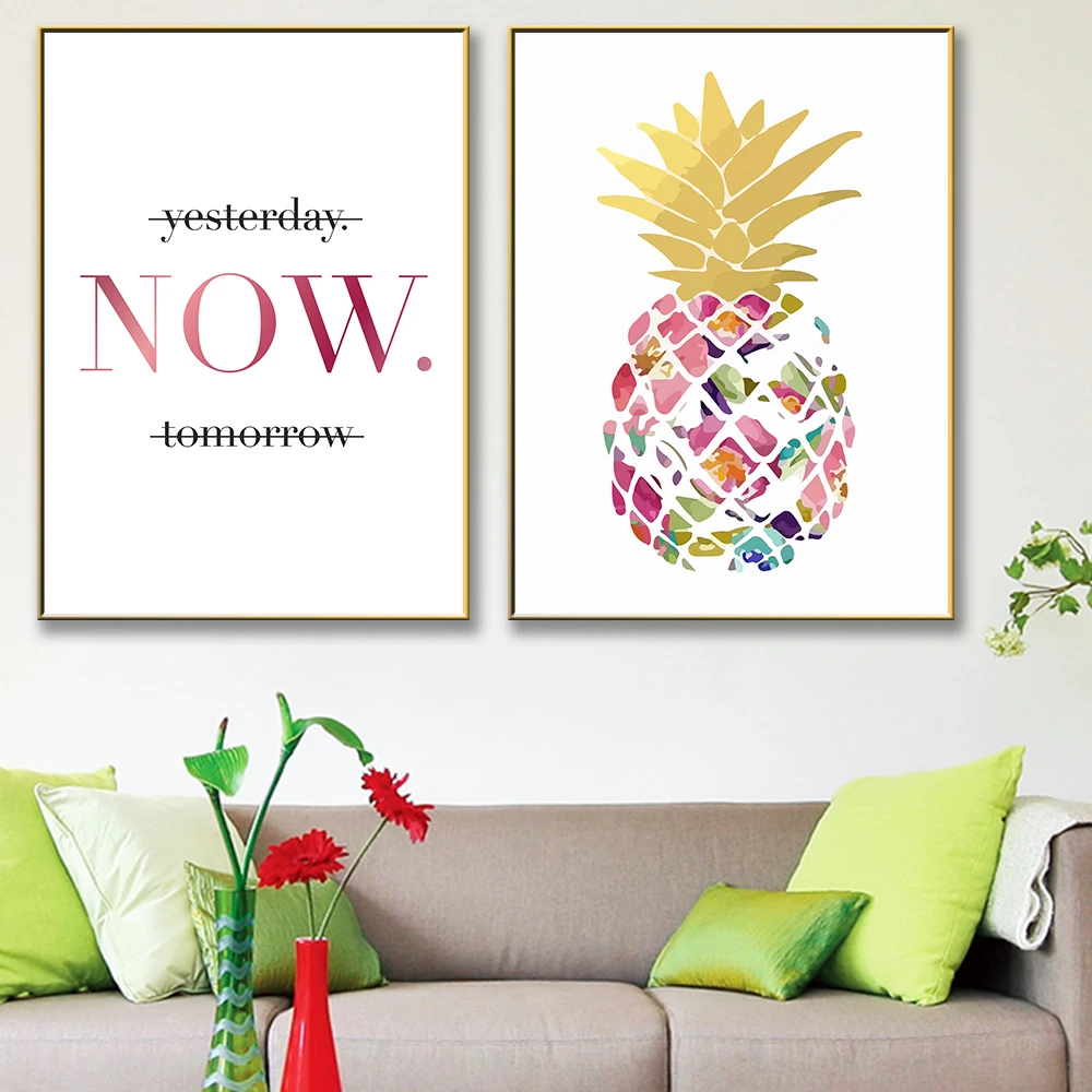 

Nordic Pineapple Letters Modern Abstract Flower Painting Canvas Modular Print Wall Photo Paomtomg For Office Wall Decoration