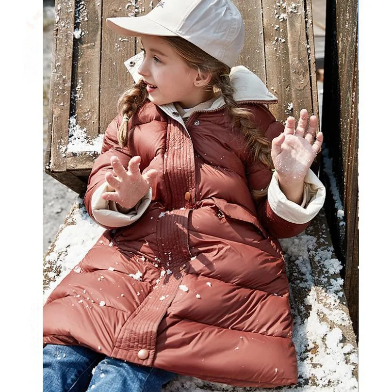 Зимние детские пуховики толстые теплые свободные белые пуховые пальто больших размеров, парка Modis Детские Пуховые Пальто Одежда для девочек Y2288
