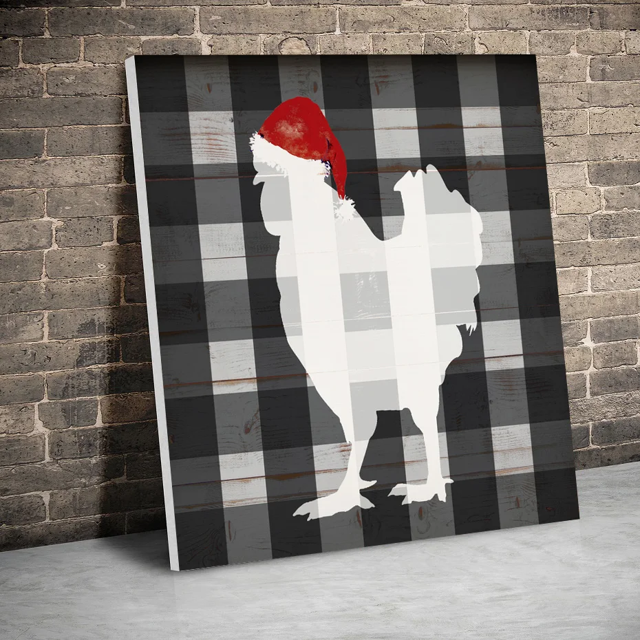 Framed Check Christmas Chicken Posters Canvas Paintings Wall Art Canvas Prints Pictures Kids Room Decor Home Wooden Inner Frame