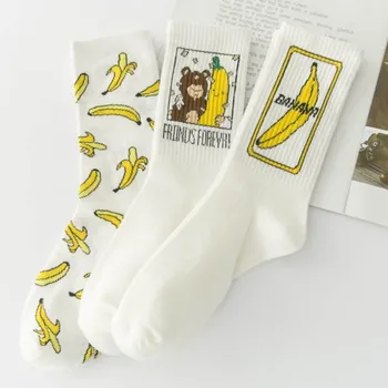 

RUOMU Women White Banana Funny Crew Socks Cute Cartoon Fruit Print Cotton Novelty Kawaii Aesthetics Casual Fashion Men Knit Sock