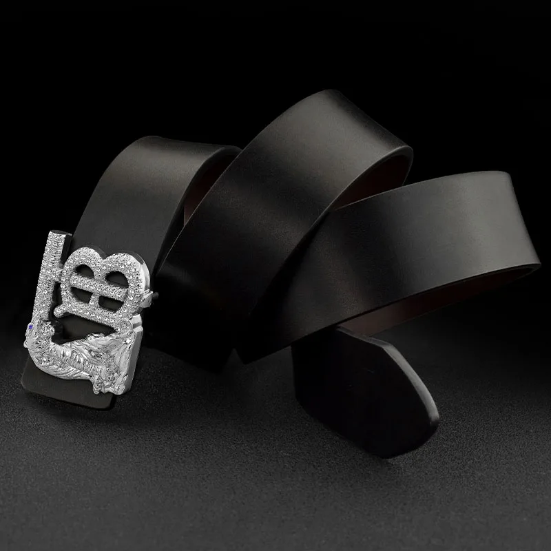 Fashion High Quality Luxury Brand Bull B Personality Buckle Man Belt Genuine Leather Designer Leather Retro Cowskin Ceinture