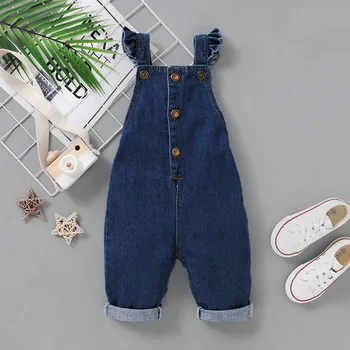 

Newborn Baby Jumpsuit Rompers Denim Summer Vintage Casual Cool Girl Clothes Ruffled Overalls Outfits Streetwear D30