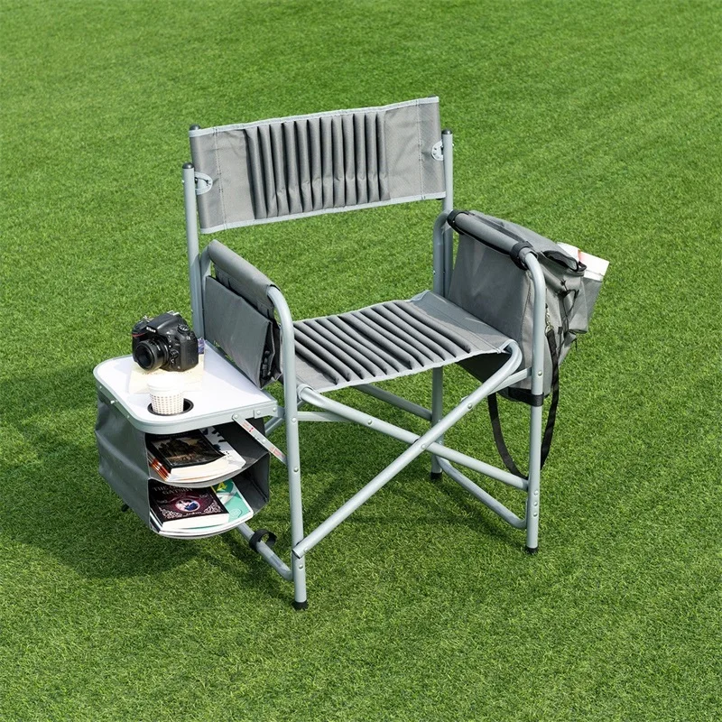 Gray Outdoor Furniture Camping Foldable Compact Director's Chair with Cup Holder and Side Table OP3575 Gray Outdoor Furniture Camping Foldable Compact Director's Chair with Cup Holder and Side Table OP3575