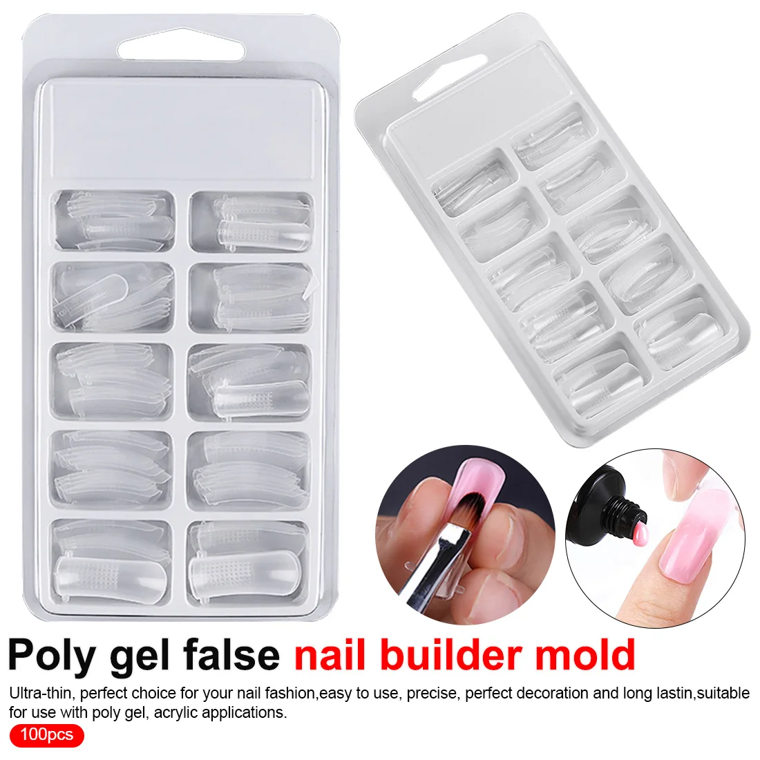 

Full Cover UV GEL Acrylic Nail Art Mold Fake Nails Extension Transparent 100pc/Set Jelly Poly Gel False Nail Tips Model Form