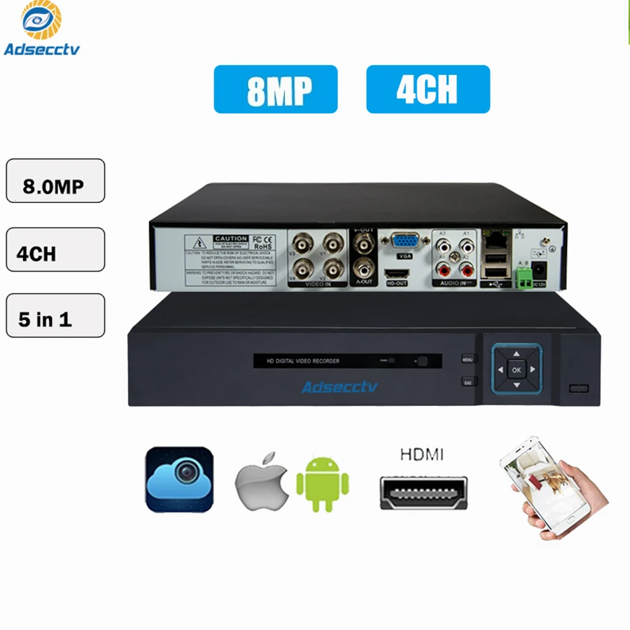 H.265 5 в 1 4CH CCTV DVR 4K 8MP 5MP гибридный видеорегистратор для AHD TVI CVI аналоговая IP камера
