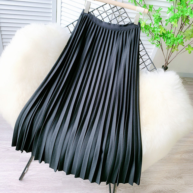 Korean Autumn Winter Velvet Midi Long Skirt Women 2021 New Fashion Elastic High Waist Pleated Skirts Jupe Longue Femme