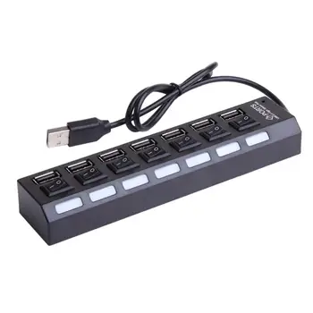 

7 Port USB Splitter Portable Data Hub with Individual On/Off Switch and LED