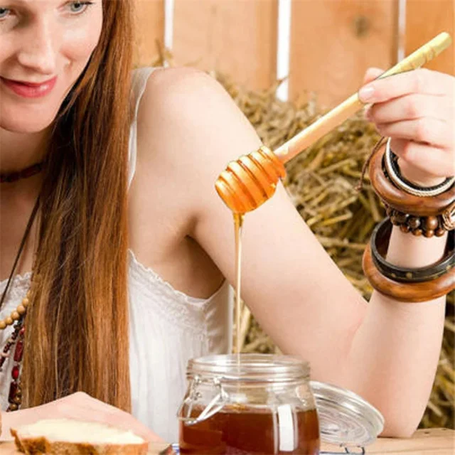 10/50/100Db Mézkeverék Fogantyú Edény Kanál Tej Keverés Bar Gyakorlati Fa Merülő Méz Hosszú Botok Mézes Konyhai Szerszámok - Image 2