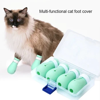 

4pcs Pet Cat Paw Protector for Bath Washing Soft Adjustable Silicone Anti-Scratch Shoes Cat Feet Cover Cat Grooming Pet supplies
