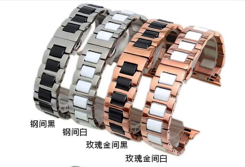 

Ceramic mix stainless butterfly bukle Wristband series 5 4 3 2 1 for Apple Watch Bands 42mm 44mm 38mm 40mm straps for iwatch 5
