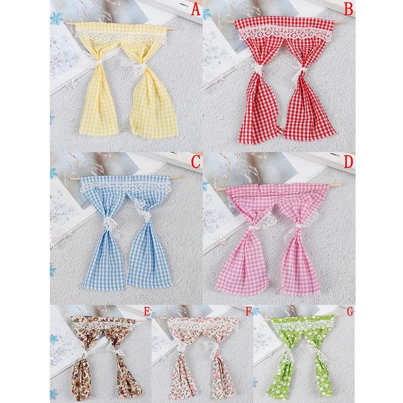 

Cute Dollhouse Miniatures Lattice and Lace Pink Cotton Curtain for 1/12 Scale Dolls House Bedroom Furniture Decor Acc