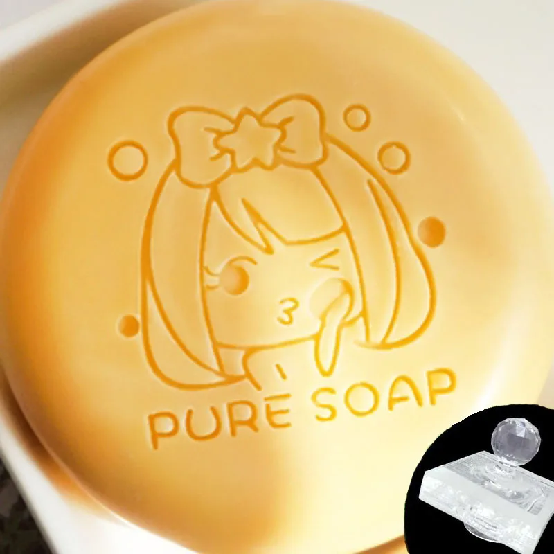 Transparent Acrylic Soap Stamp for Handmade Making, Cute Girls Comb Pattern, Home Cleaning, Natural Seal, Chapter Tool