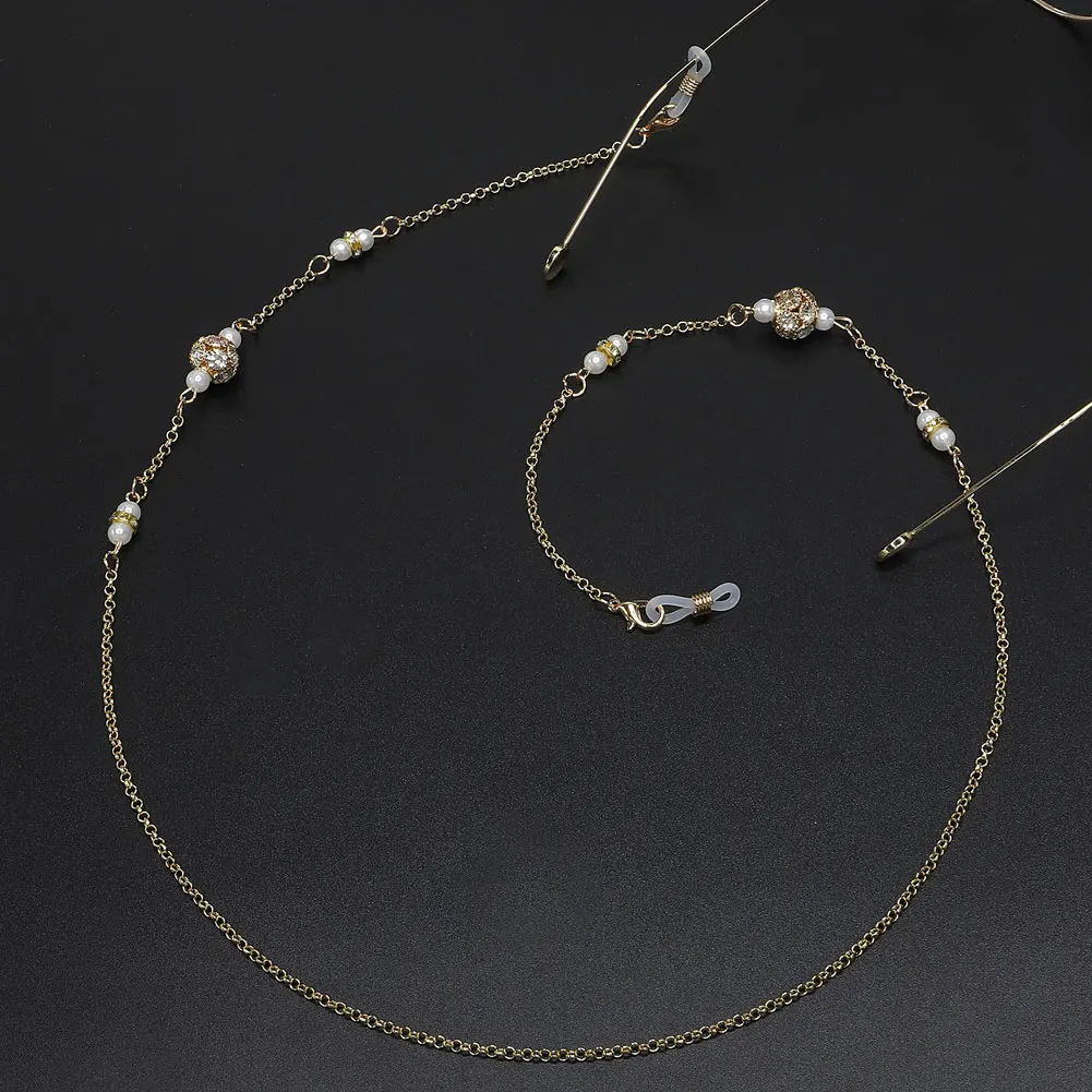 Handmade Pearl Beads Crystal Sunglasses Lanyard Strap Necklace Metal Eyeglass Chains Cord Reading Glasses Chain