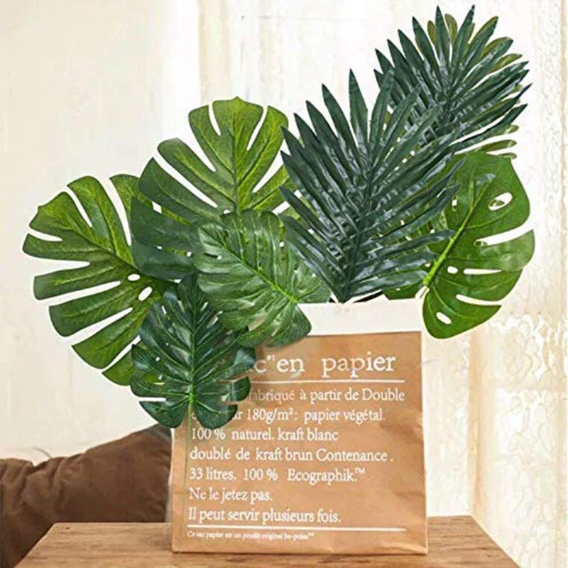 32 Pcs Artificial Tropical Palm Leaves with Stems Luau Party Decoration Faux Palm Leaves Safari Leaves for Hawaiian Luau Party J