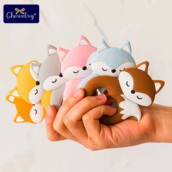 

10pc Baby Silicone Teether Rodent Silicone animal Fox Pacifier teeth Pendant BPA Free Silicone Beads Chew Biter Children Goods