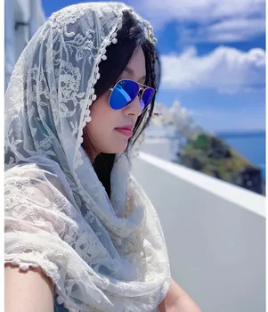 

Lolita princess floral embroidery lace ball lacing princess sweet travelling photo scarf