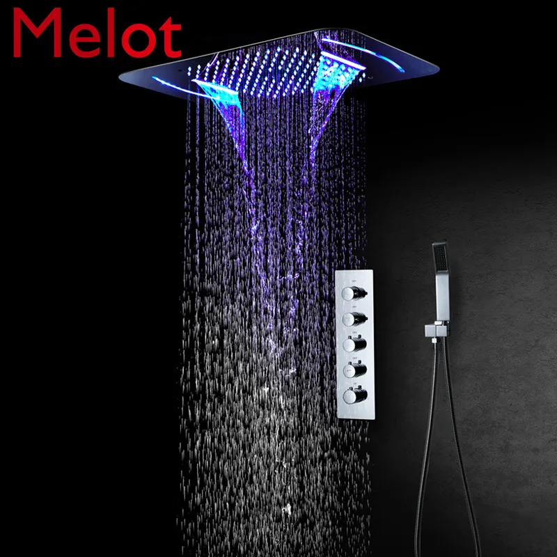 

LED Shower Head Rain Shower System Set Thermostatic Valve Bathroom Faucet Concealed Mixer Embedded Ceiling Shower panel