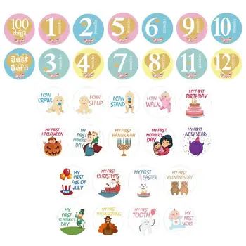 

20pcs Newborn Baby Boy Girl Belly Stickers Cartoon Tights Round Month Stickers Number Letter Photo Props Accessories