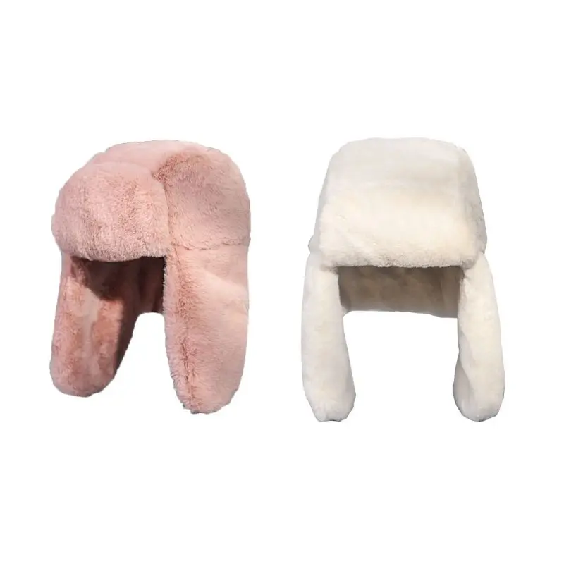 

Women Fashion Solid Color Trapper Hat Winter Cap Ski Warm Fur Retro Trend Earmuffs Plus Velvet Windproof Cycling Hat