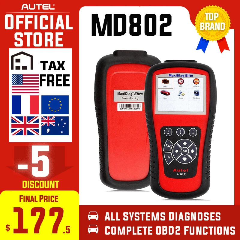 Autel MD802 OBD2 сканер EOBD сканирующий инструмент для передачи двигателя ABS подушка