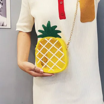 

Kids Girls Trendy Women Transparent Jelly Package Coin Purses Female Pineapple Shape Chain Convenient Coin Purses