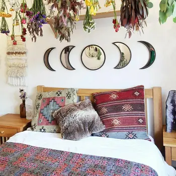 

1pc New Nordic Style Wooden Decorative Mirror Moon Home Bedroom Acrylic Mirror Phase Decoration Mirror Z4G9