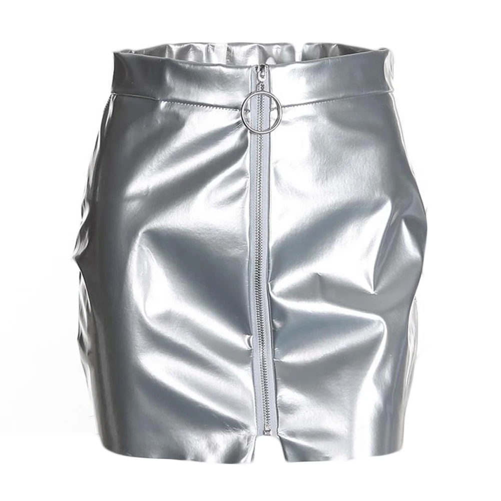 Fashion Women Skirt Solid Color High Waist Zip Faux Leather Skirt Mini Skirt Bodycon Party Club Wear For Women's Skirt
