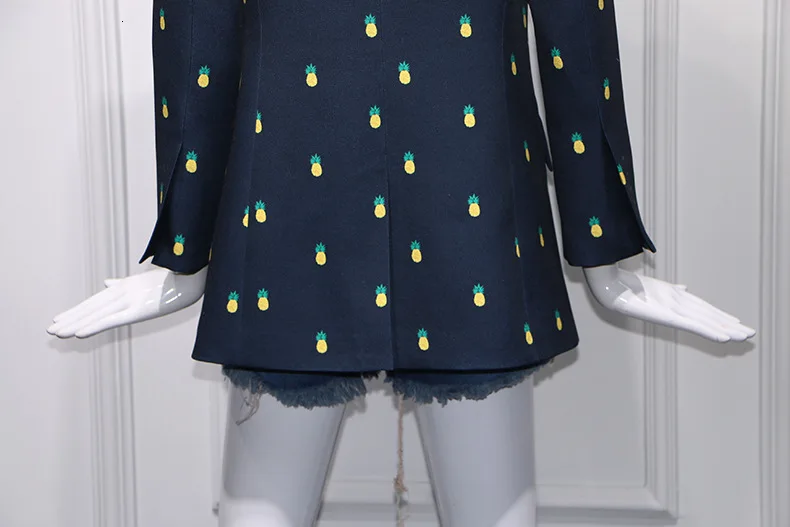Elegant Women Black Blazer Luxury Brand Office Lady Pineapple Printed Sequins Long Blazer Jacket Autumn Suit Coat Outerwear