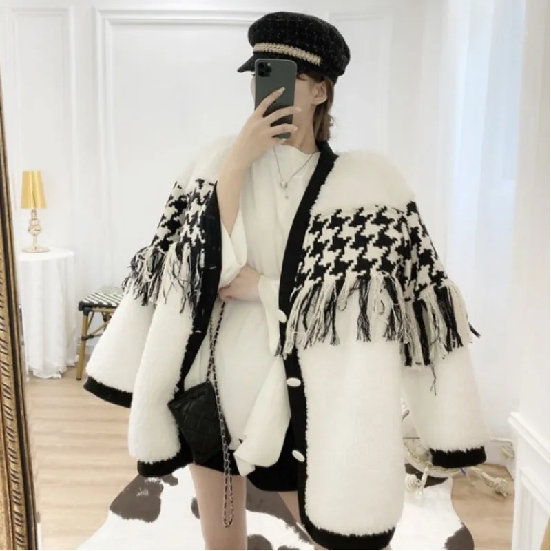 LANMREM Осенняя Новая женская однобортная меховая цельная куртка из овечьей шерсти, плюшевое пальто с бахромой, PC226