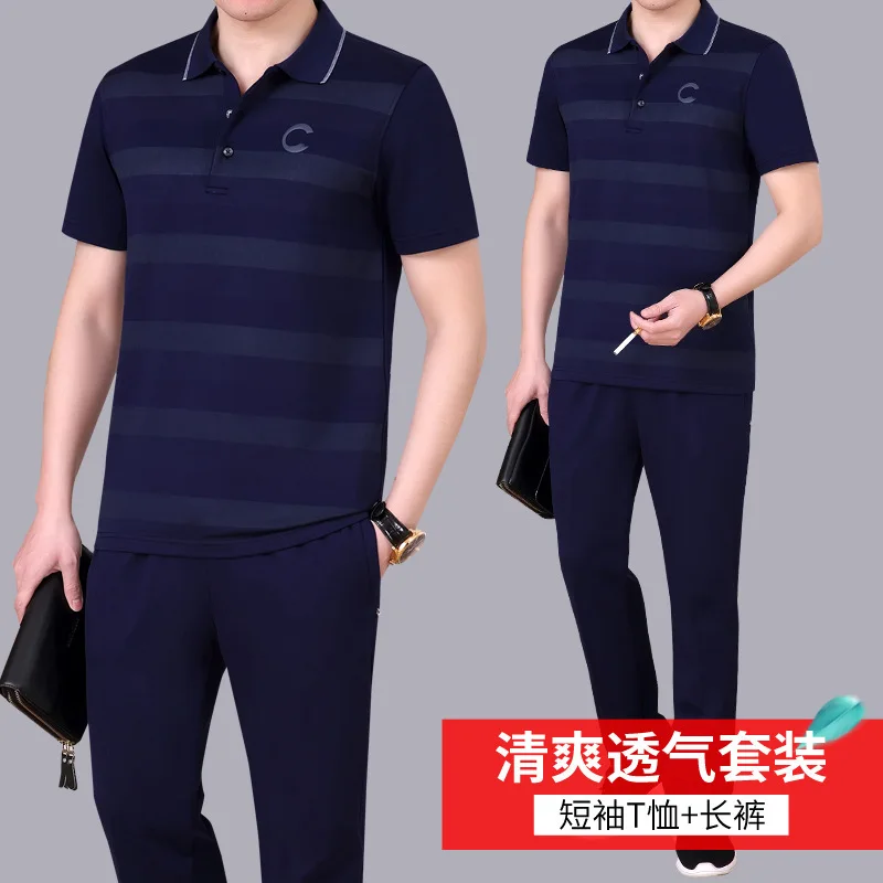 

Summer Middle-aged Sports Clothing Set MEN'S Short Sleeve Two-Piece Set Middle-aged MEN'S Casual Clothes Daddy Clothes Summer We
