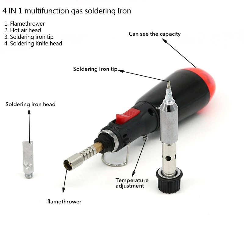 4 в 1 Газовый паяльник, Сварочная ручка, горелка, фонарь, паяльник, регулируемая температура, внутренний нагрев, беспроводной инструмент с бутановым наконечником