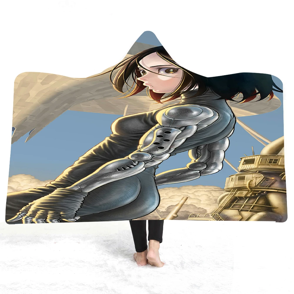

150x200cm Cartoon Anime Blanket Wearable Hooded Throw Blanket Fleece Sherpa Blanket Avengers Captain America Print Warm Blanket