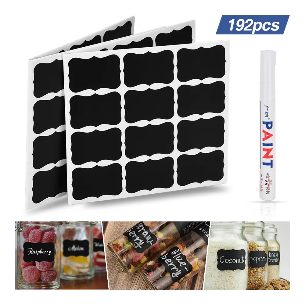 

192pcs Bottle Jar Stickers Blackboard Sticker Kitchen Organizer Labels Stickers waterproof Chalkboard Spice Sticker Label Tag