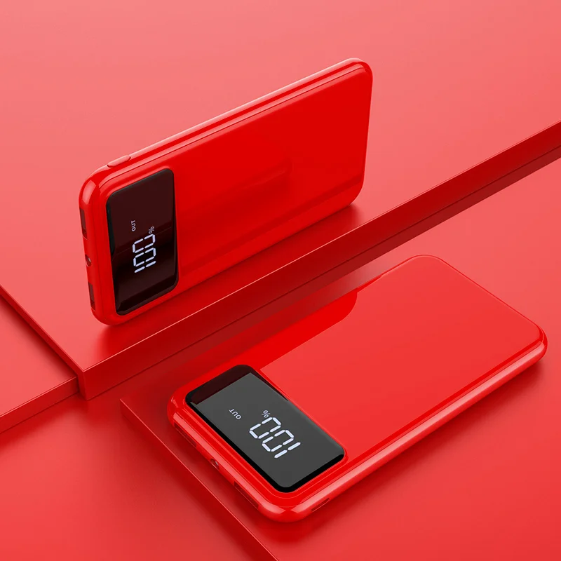 Power Bank Waterproof Portable 30000 MAh for All Smart Phone Battery Powerbank Fast Charging External Battery Full Screen LED - Цвет: Красный
