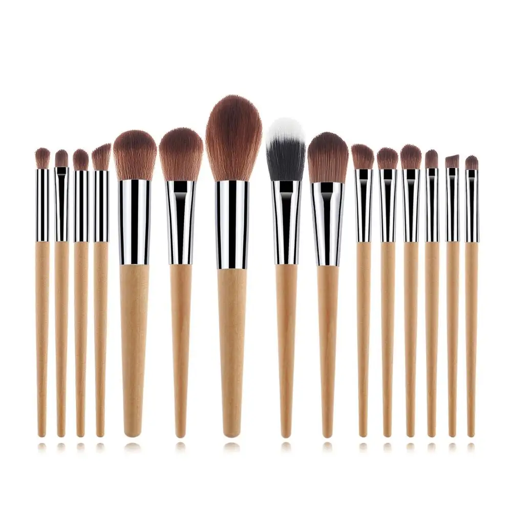 

15 wood grain makeup brushes set woman cosmetiquero healthy care beauty tools