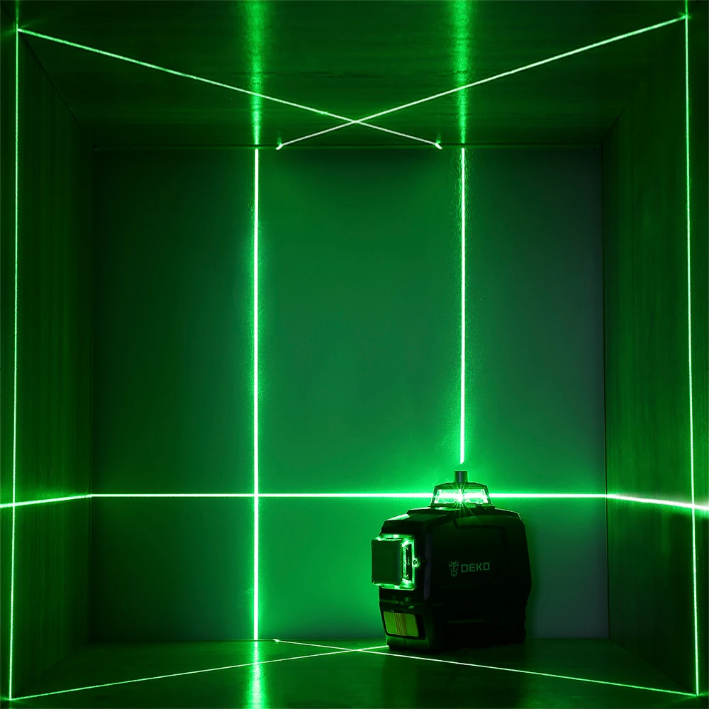 DEKO DC Series 12 Lines 3D Green Laser Level Horizontal And Vertical Cross Lines With Auto Self-Leveling, Indoors and Outdoors